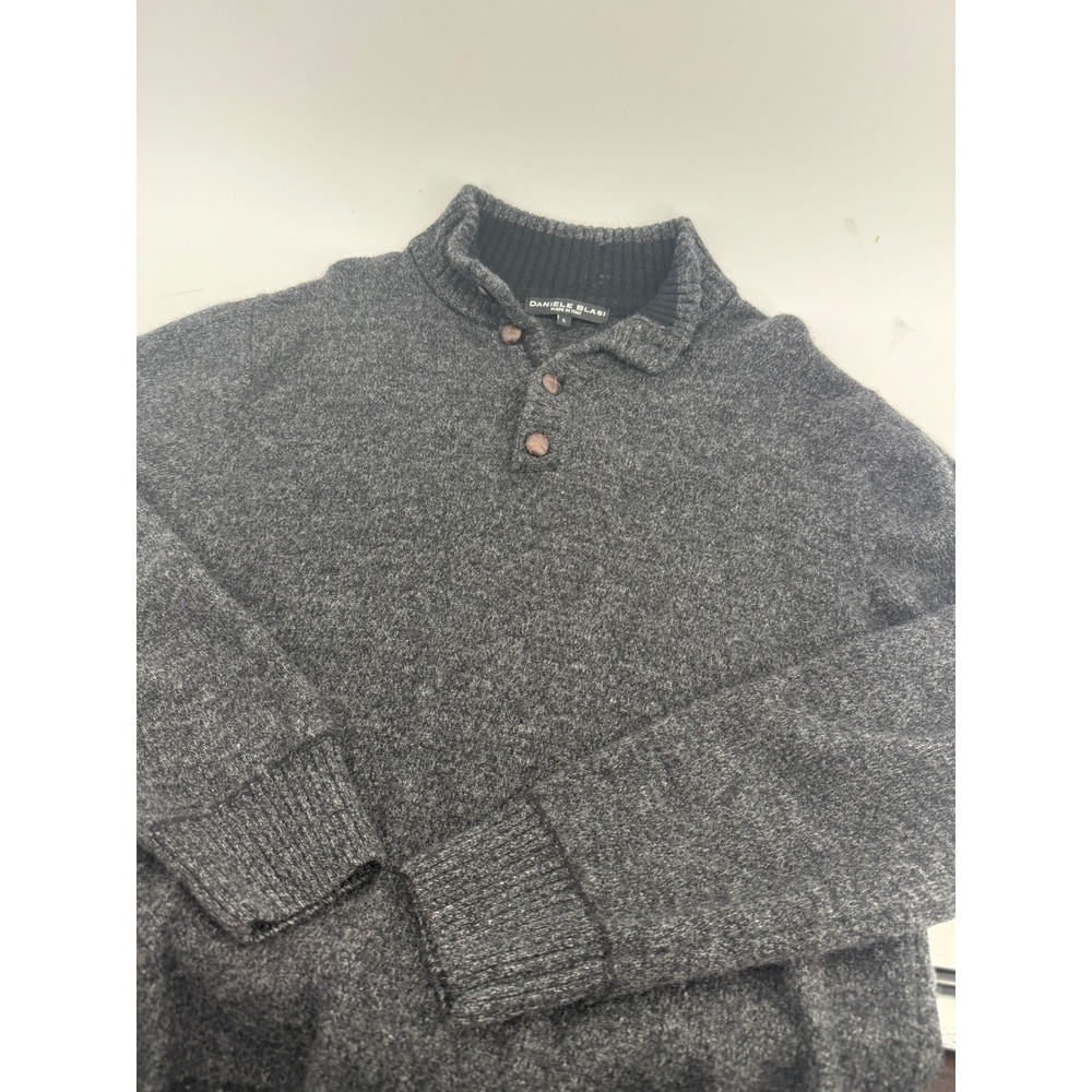 Daniele Blasi Mens Wool Blend Quarter Button Sweater Gray Made in Italy Large